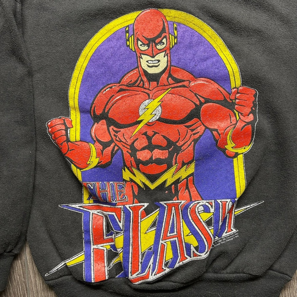 Vintage 1991 The Flash DC Comics Sweatshirt Kids Small Black Novel Teez 90s - Picture 2 of 8